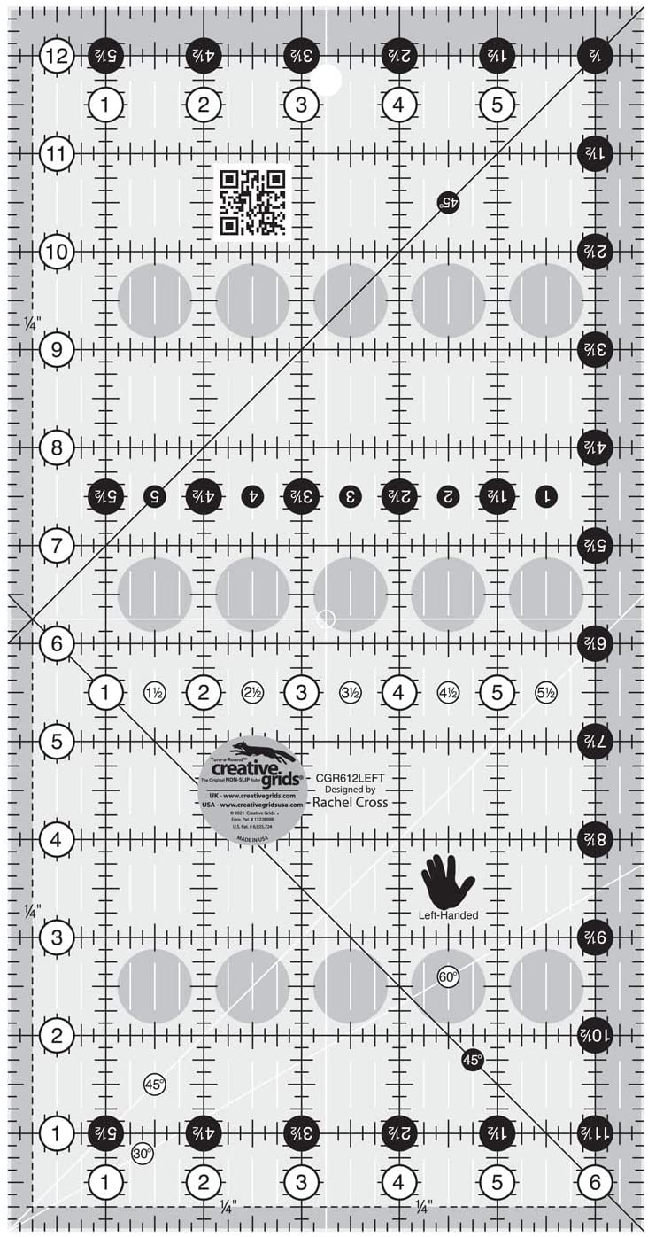 Creative Grids 6.5 x 12.5 Left Handed Quilt Ruler at Ollie Fabrics