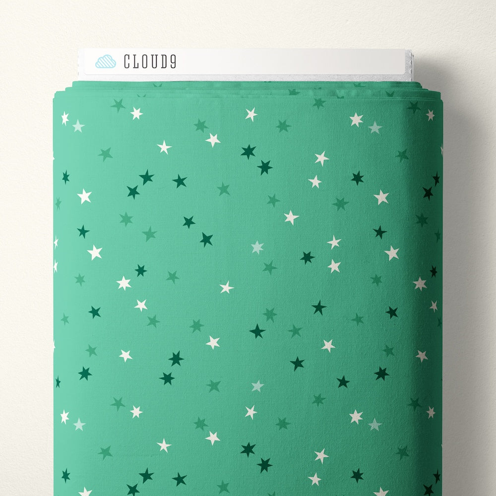 Pattern of green and white stars on a green background