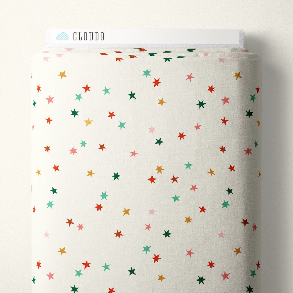 Pattern of colorful stars on a white background