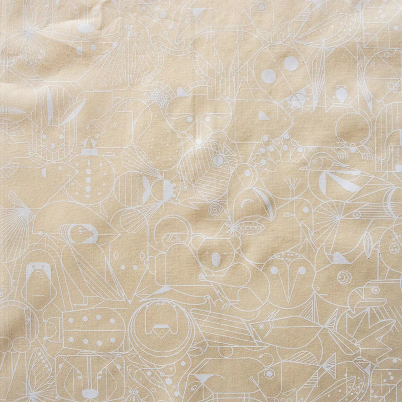 Beige fabric with subtle line art of animals