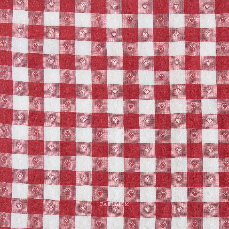 Dobby Hearts Gingham in Cherry | Queen of Hearts