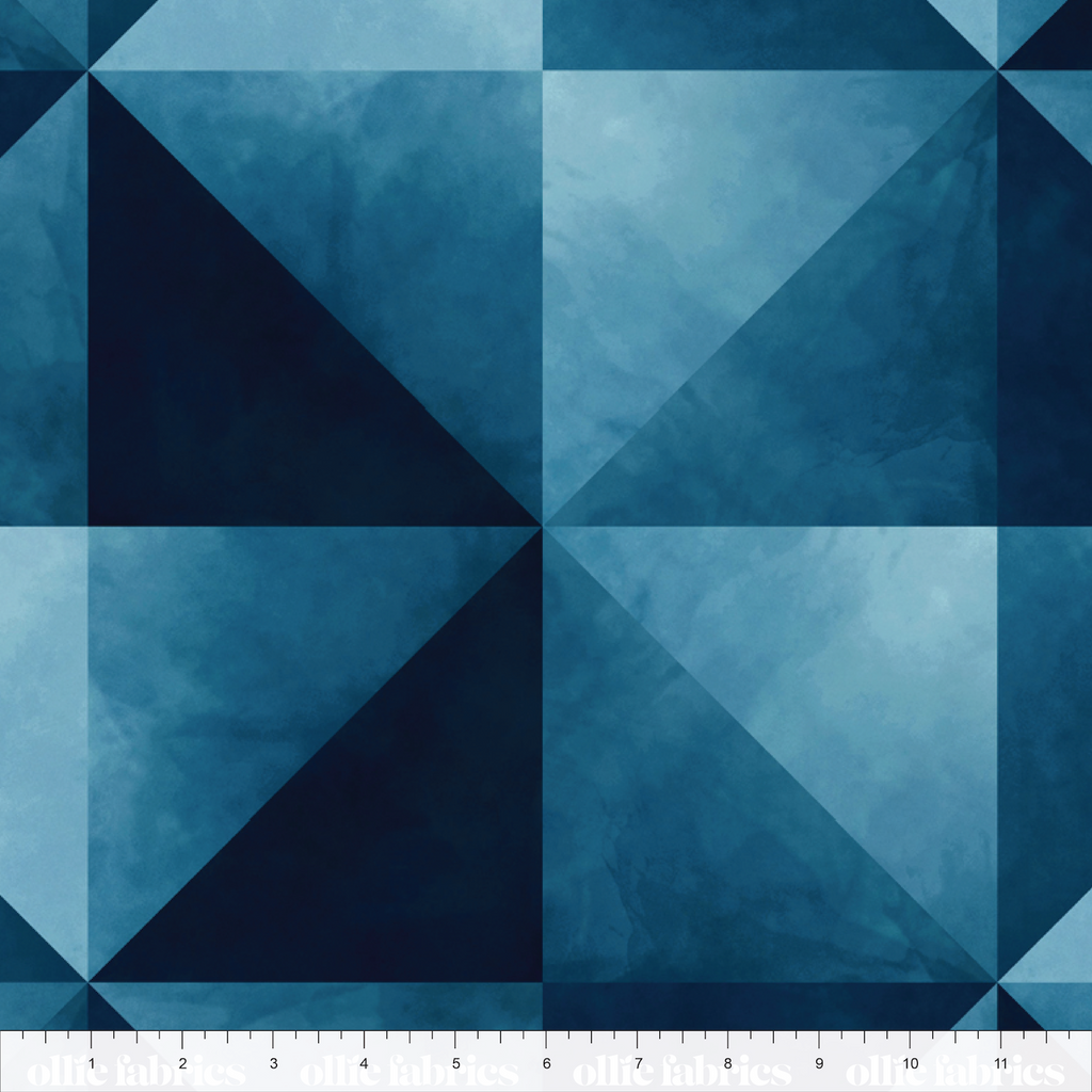 Geometric pattern of blue triangles with a textured effect