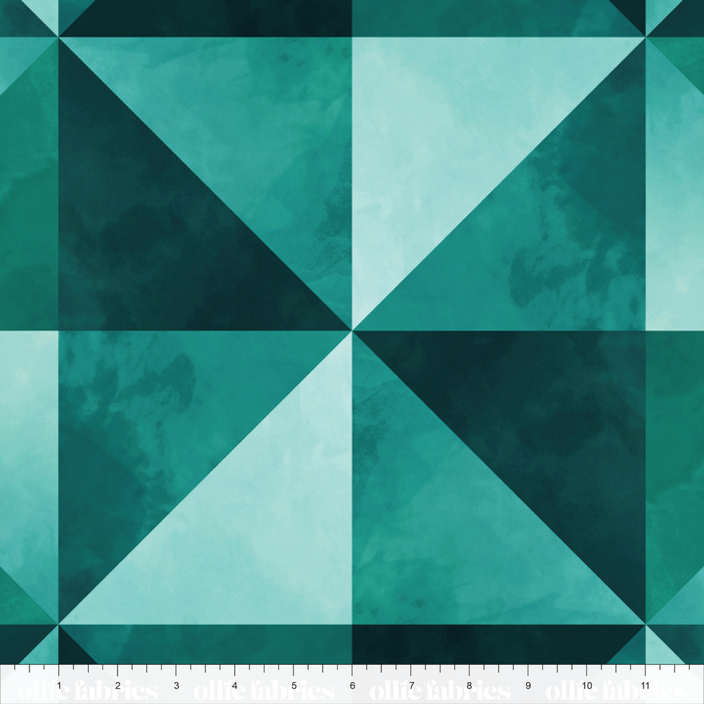 Geometric pattern with green triangles on a textured background